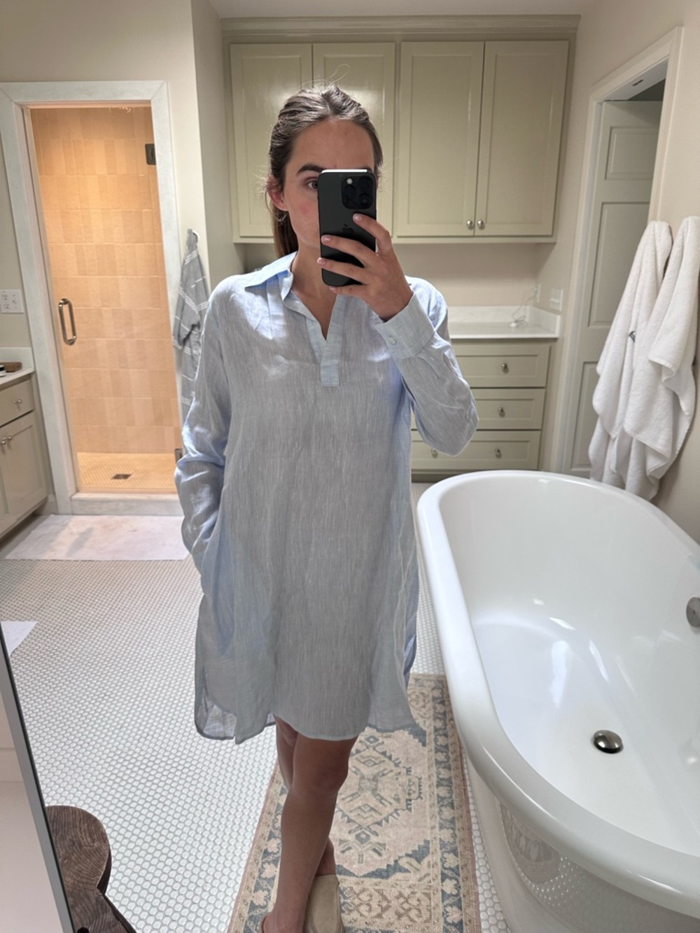 Pour Les Femmes Light Blue Women's Long-Sleeve Swim Cover-Up Tunic